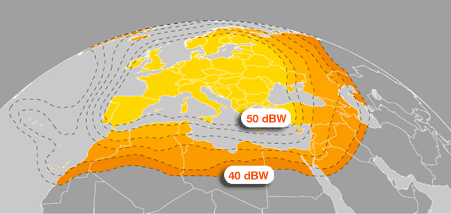 To Europe, Middle East and North Africa - Via Eutelsat W2 satellite at 16° East